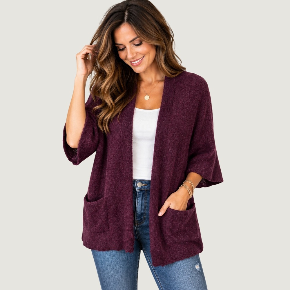 3196 | Peruvian Connection 100% Royal Alpaca Open Front Cardigan Purple Women M